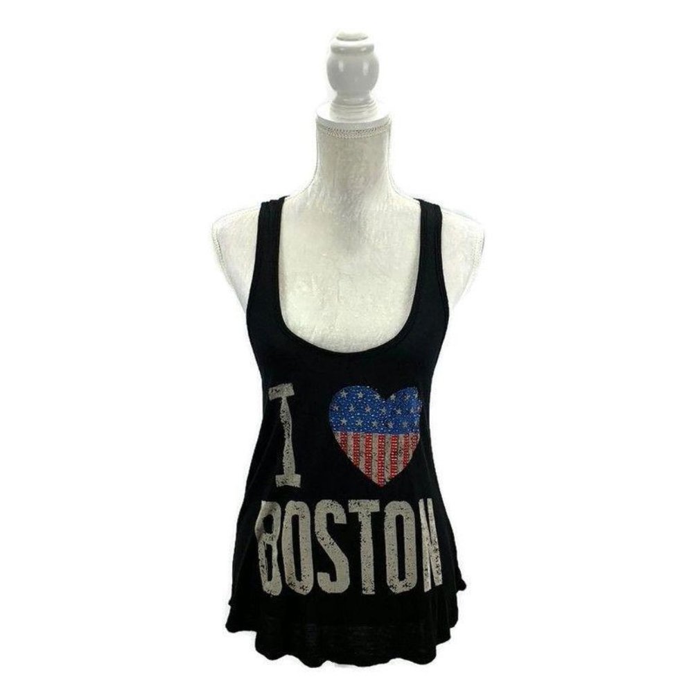 The Classic Women's Tank Top Racerback I Heart Boston Bling Rhinestones Size L